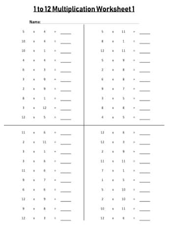 set of 10 Blank 1 to 12 Multiplication Worksheet Printable black and white