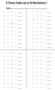 5 Times Table Worksheets Printable PDF