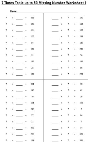 7 Times Tables Worksheets and Tables - Free Downloads | Multiplication ...