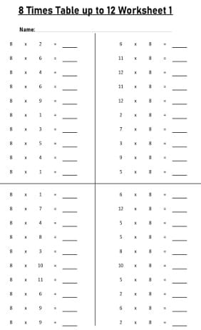8 times tables worksheets and tables free downloads
