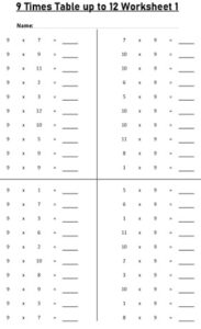 9 Times Table Worksheets Printable PDF