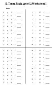 10 Times Table Worksheets Printable PDF