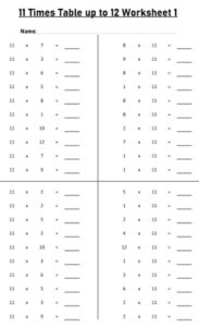 11 Times Table Worksheets Printable PDF
