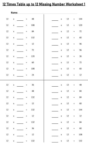 12 Times Tables Worksheets and Tables - Free Downloads | Multiplication