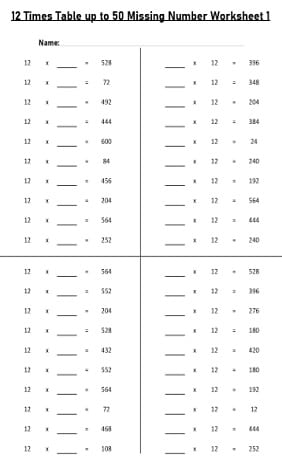 12 Times Tables Worksheets and Tables - Free Downloads | Multiplication