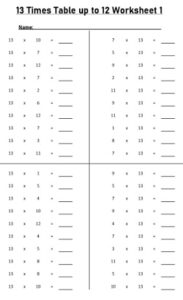 13 Times Table Worksheets Printable PDF