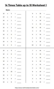 14 times tables up to 10 worksheets