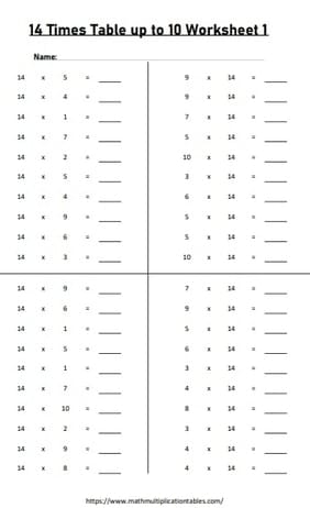 14 Times Tables Worksheets and Tables - Free Downloads