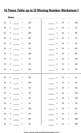 14 Times Tables Worksheets and Tables - Free Downloads