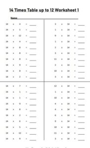 14 times tables up to 12 worksheets