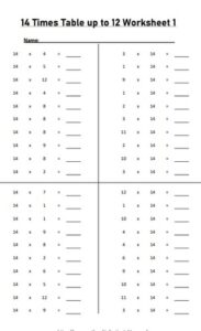 14 times tables up to 12 worksheets