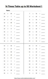 14 times tables up to 50 worksheets