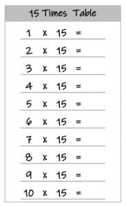 blank 15 times tables up to 10