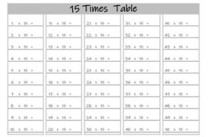 blank 15 times tables up to 50 landscape